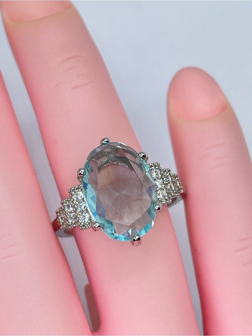 Swarovski Crystal Elements Aquamarine Blue Crystal Cocktail Art Deco Ring Sz 8 - Picture 3 of 6